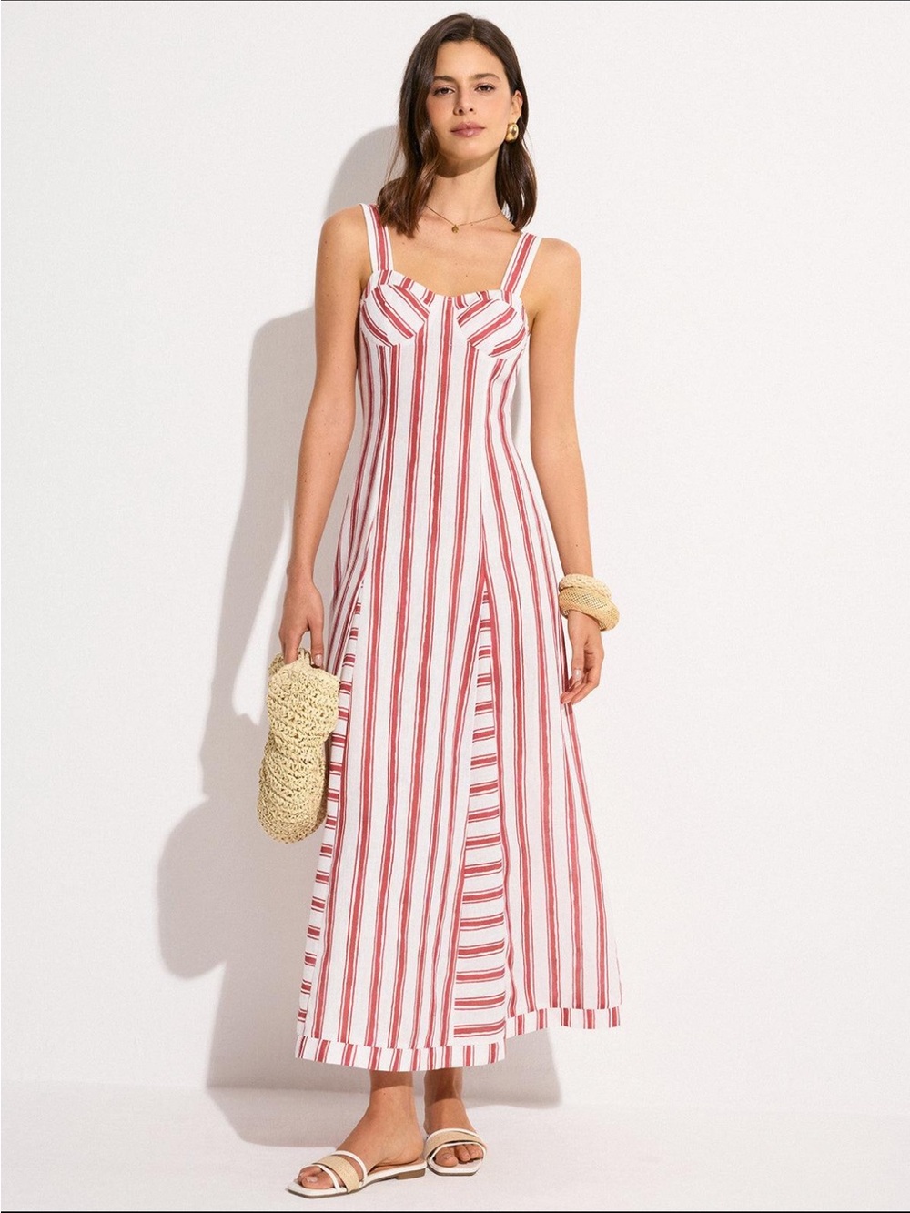 NWT COMMENSE Striped Maxi Dress Red White M